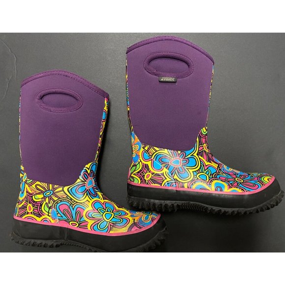 Perfect Storm Youth Size 3 Cloud High Power Flowers Winter Boots Purple Yellow - Picture 1 of 12